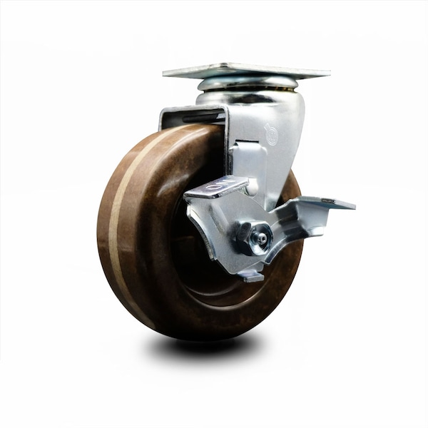 5 Inch High Temp Phenolic Swivel Caster with Roller Bearing and Brake SCC